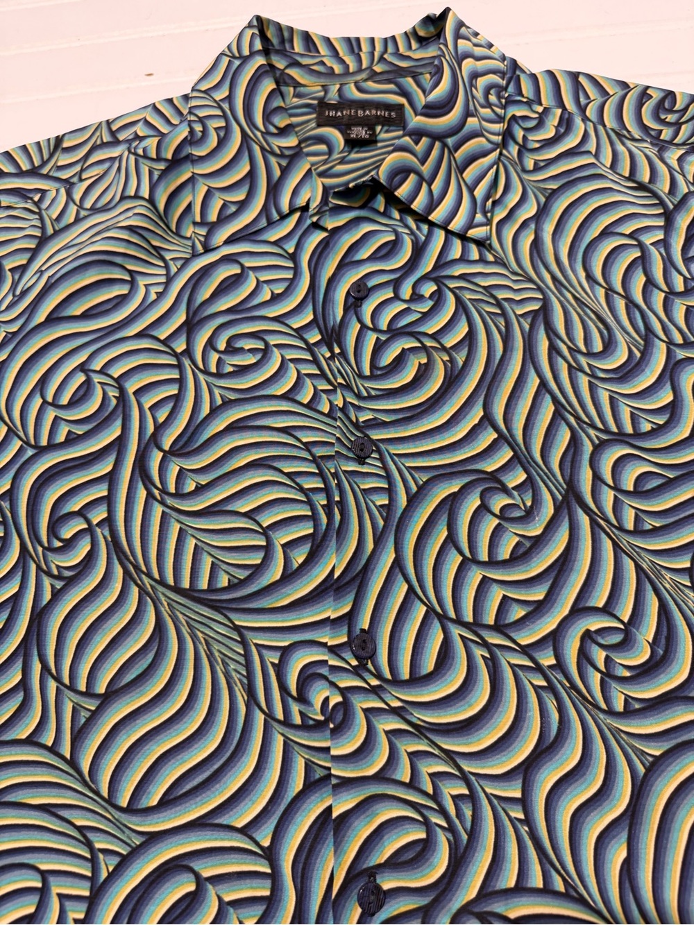 Jhane Barnes Men’s Short Sleeve Shirt XL Abstract Swirl Print Button Down